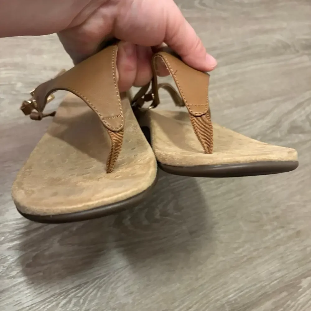 Vionic Kirra Women’s Sz 9 Tan Leather Orthotic Thong Sandals Slingback Comfort